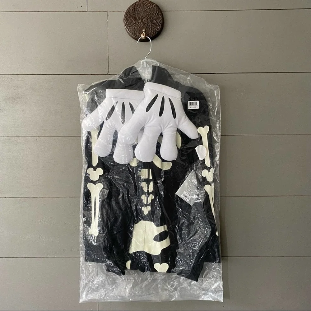 Kids Black Skeleton Hooded Costume with White Bone Print